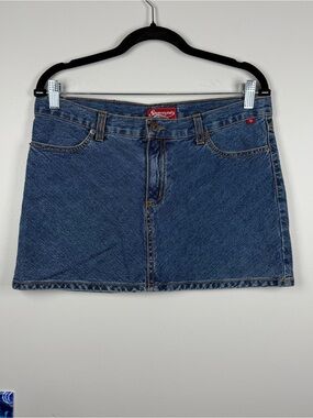 Vintage Y2K Spacegirlz Blue Denim Jean Micro Cotton Mini Skirt Size 11 Low Rise
